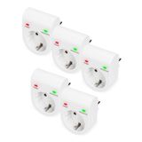 DIGITUS overspanningsbeveiligingsadapter – 5 stuks | Afvoerstroom max. 13.500 A – 16 A / 230 V / 50 Hz – Max. 3.500 W – Geaard stopcontact – LED-statusindicator – Wit