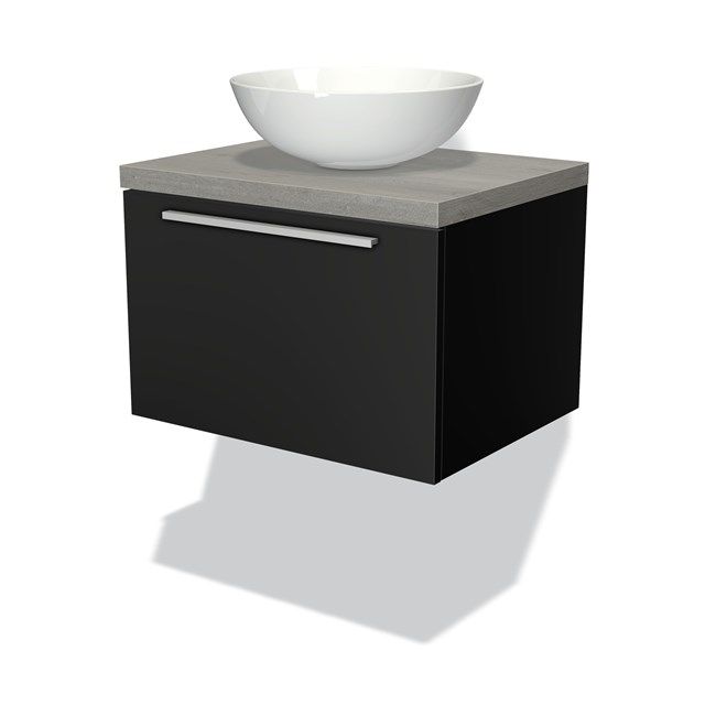 Maxaro Badkamermeubel Modulo Plato 60cm Mat Zwart 1 Lade Vlak Grijs Eiken