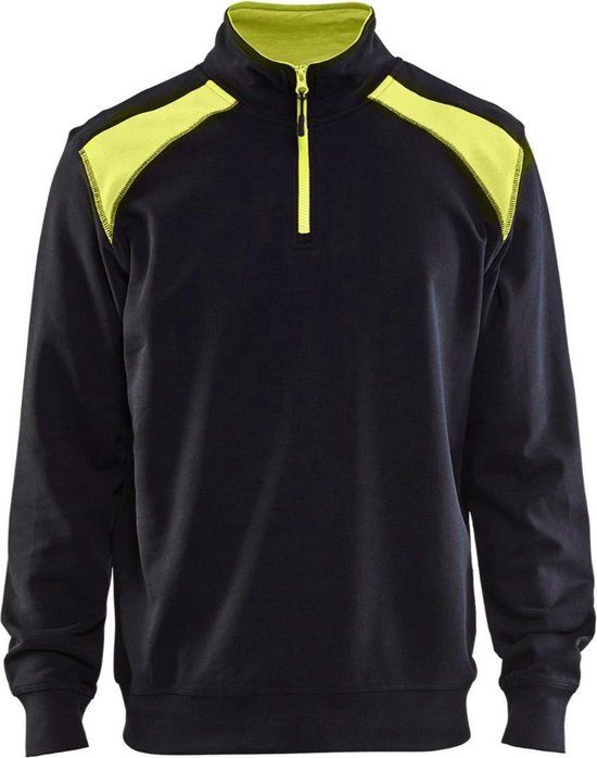 Blåkläder Sweatshirt bi-colour met halve rits 3353-1158 - Zwart/High Vis Geel - XL