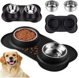 Edipets Dubbele Honden- en Kattenbak met Antiknoei-onderlegger, 2x 460ml
