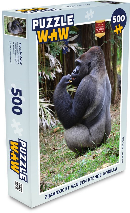 MuchoWow Puzzel Zijaanzicht van een etende Gorilla - Legpuzzel - Puzzel 500 stukjes - Sinterklaas cadeautjes - Sinterklaas voor grote kinderen