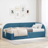 vidaXL Cadre de lit d'angle avec matelas bleu velours 100 x 200 cm