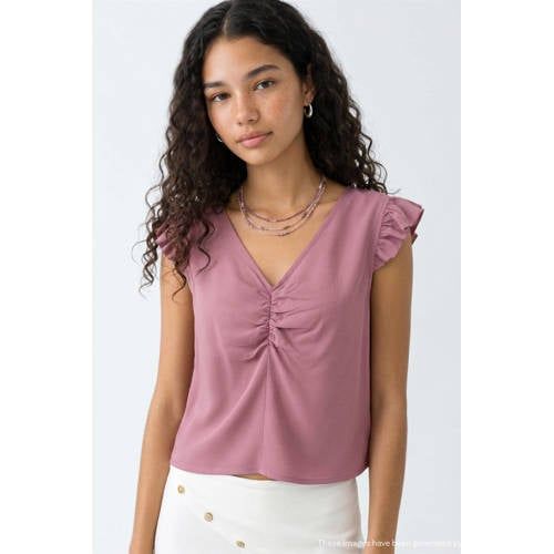 MANGO TEEN blousetop met ruches - oudroze