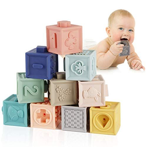 Mini Tudou Baby Blokken Zachte Bouwstenen Baby Speelgoed Bijtringen Speelgoed Educatief Squeeze Spelen met Nummers Dieren Vormen Texturen 6 Maanden en Up 12 STKS