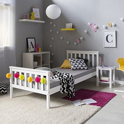 Homestyle4u 1416 houten bed grenen massief, eenpersoonsbed met lattenbodem - 90x200 cm - wit