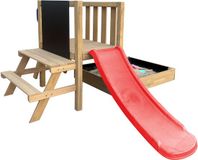 AXI Leah Mini Speeltoren met Zandbak en Picknicktafel – Rode Glijbaan – Met Krijtbord – FSC hout – Klein speeltoestel voor de tuin / buiten