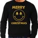 Bellatio Decorations Foute Kersttrui/sweater voor heren - Merry Christmas - zwart - glitter goud - Smile / Emoticon L