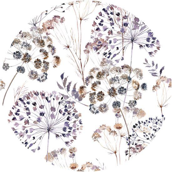 Ambiance Sticker Vliesbehang voorgelijmd reuzenmuurschilderingen fresco bloemen landelijke vintage aquarel wit - H60 x L60 cm