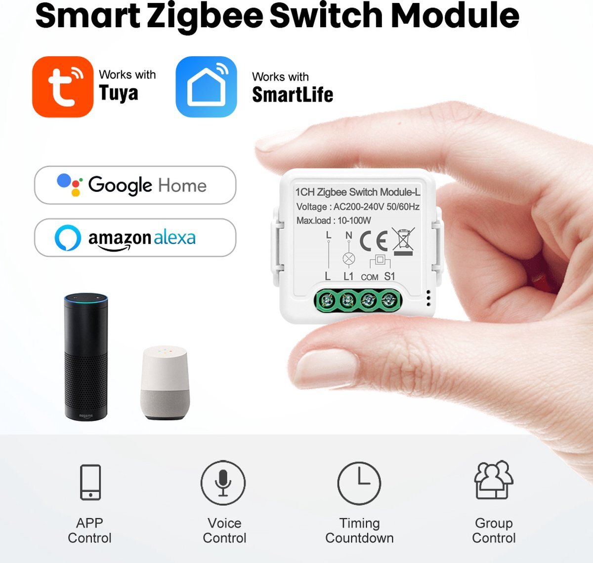 avatto Zigbee Mini Switch module - 1 Channel - Zonder Neutraal draad (blauw)