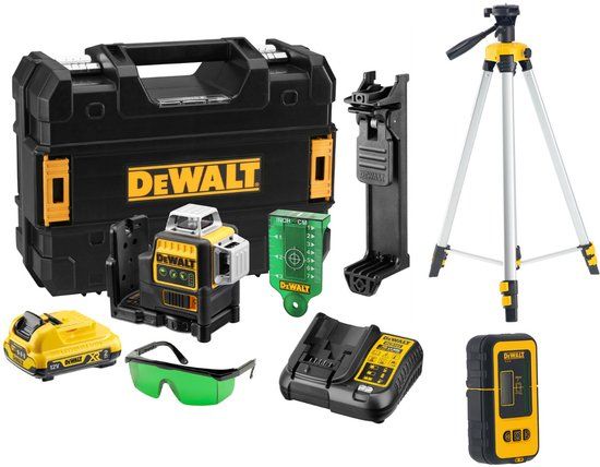 DeWalt DCE089D1GTRID Kruislijnlaser Combi Set - 10.8V - Groen - 30m - Incl. Accu, Ontvanger & Statief