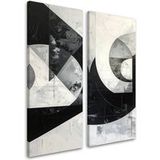 Set de tableaux sur toile abstraction géométrique noir et blanc 2 x 20x40