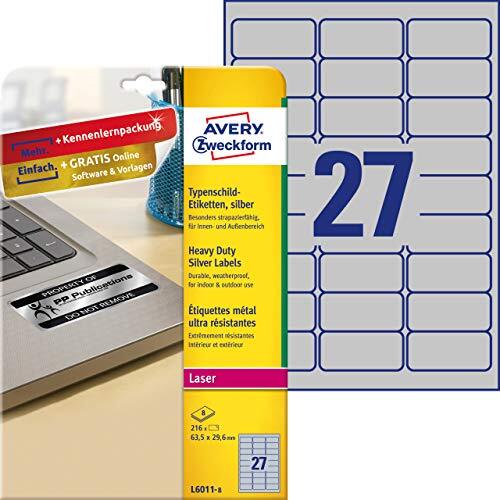 Avery Protection & Security etiketten 63,5 x 29,6 mm Folie, typeplaatje 8 Blatt zilver