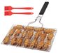 BBQ-grillmand met rijgborstel en afneembaar handvat, 32 x 21,5 cm, roestvrij staal, opvouwbare visgrilllade, draagbaar grillrek voor gebraden biefstuk, groenten, garnalen, vlees, zalm