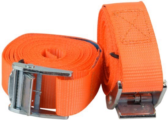 - Premium Oranje Spanbanden van 3,5 M x 3 CM met Metalen Klem - 100 KG Limiet - 2 Stuks Spanband voor Vastzetten Sjorband Sjorbanden Afspanner Afspanners Bagagespin Stormband