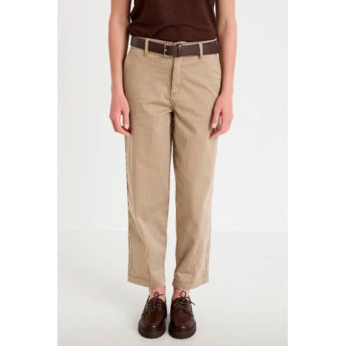 Cache Cache high waist straight leg gestreepte cropped broek - beige