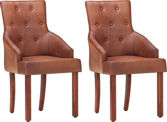 vidaXL Eetkamerstoelen - 2 stuks - Echt geitenleer - Bruin