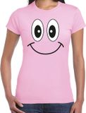 Bellatio Decorations Verkleed T-shirt voor dames - Smile / Emoticon - licht roze - carnaval - feestkleding XS