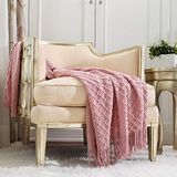 Crevent Effen decoratief deken met textuur, met franjes voor meisjes, zacht, warm, comfortabel, licht, voor lente en zomer, 127 cm x 152 cm, poederroze/koraal
