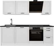 Vicco Complete keukeneenheid R-Line, Wit landelijk/Wit, 220 cm antraciet werkblad