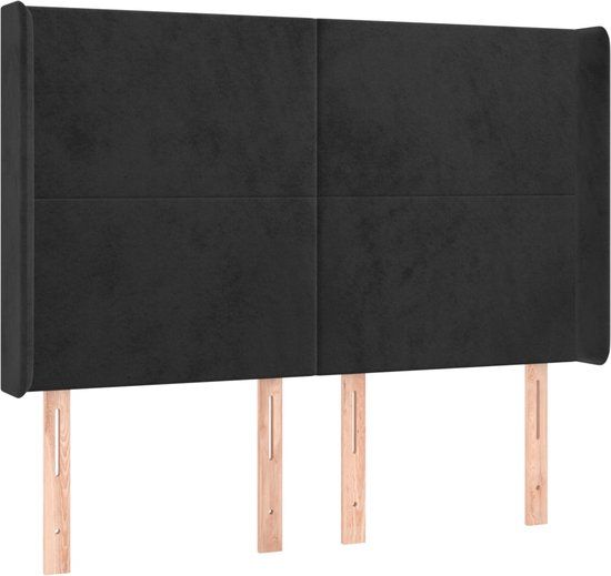 VidaXL Hoofdbord met randen 147x16x118/128 cm fluweel zwart
