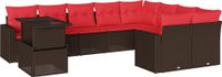 vidaXL 10-delige tuinbankset met kussens, bruin, polyrotan