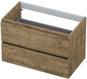 INK Onderkast 2 Laden Greeploos met Houten Keerlijst - 800x450x520 Mm - Naturel Eiken