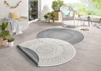 Tapis rond, réversible, résistant à l'eau, motif mandala, 140 cm, gris/crème