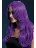 Smiffys Beach Waves pruik neon-paars, middenscheiding