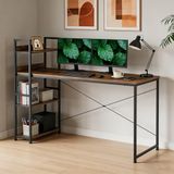 DUMOS Bureau, computertafel, bureautafel met hoofdtelefoonhouder en opbergtas, klein bureau, werkkamer, hout, pc-tafel, kantoortafel voor thuiskantoor