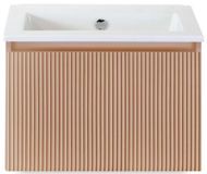 BES LED Frozen 3D Badmeubelset 60 cm - Greeplijst in Kleur - Peach - Keramische Wastafel Wit Zonder Kraangat