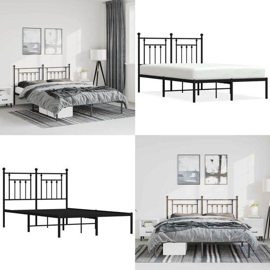 vidaXL Bedframe met hoofdbord metaal zwart 135x190 cm
