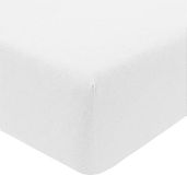 Sleepdown Jersey gemêleerd wit hoeslaken, warm, gezellig, onderhoudsvriendelijk, effen garen geverfd laken beddengoed - eenpersoons (90 cm x 190 cm), polykatoen
