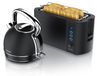 Arendo ontbijtset, waterkoker 1,7 liter, 2200 watt, LED-temperatuurindicator, en 4-sleuf broodrooster 1500 watt, roestvrij staal, warmhoudfunctie, broodjesrek, mat zwart