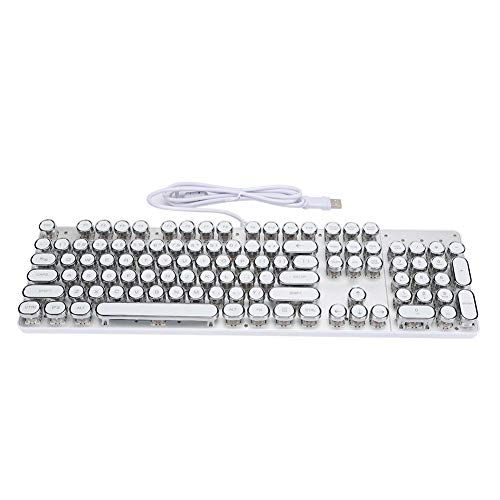 Tosuny RGB-gamingtoetsenbord - Wit mechanisch toetsenbord, LED-gamingtoetsenbord met regenboogverlichting en retro computeronderdelen met ronde dop - Zeer responsief, plug-and-play
