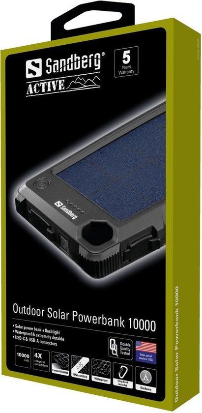 Sandberg Outdoor Solar Powerbank 10000 mAh - Black - IP66 Waterproof