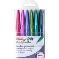 Pentel Arts Brush Sign Pen SES15C/6TREND, 6 penseelstiften, verschillende trendy kleuren