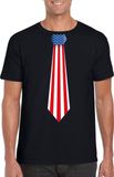 Bellatio Decorations Amerika USA Zwart t-shirt met Amerikaanse vlag stropdas heren - Amerika USA supporter M