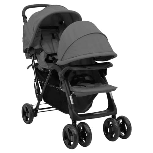 vidaXL Tweelingkinderwagen - tandem - staal - donkergrijs