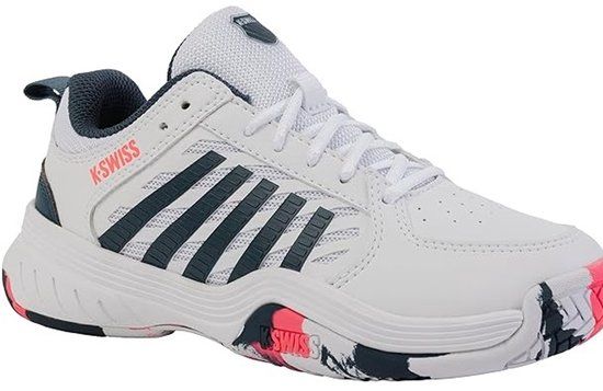 K-Swiss Court Express Kids Tennisschoenen - Wit/Petrol/Roze - Maat 35