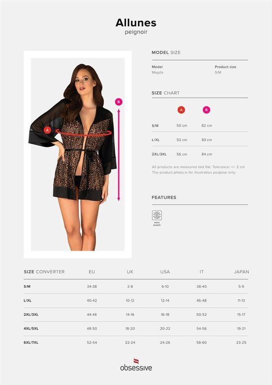 Allunes Sexy Kimono - Luipaardprint - S/M - noir - Polyamide