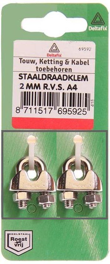 Deltafix Staaldraadklem 2mm R.V.S A4