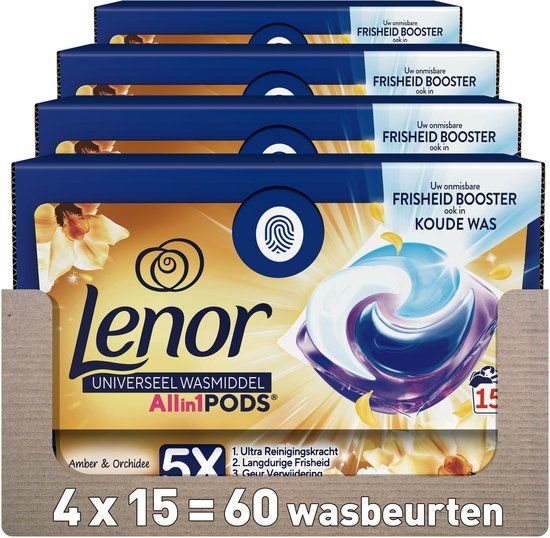 Lenor Wasmiddel All-in-1 Pods Amber & Orchidee - 4 x 15 stuks