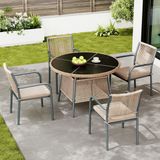 STILVORA Tuinmeubelset 5 Delig 110 X 74 Cm - Ronde Tafel Met Veiligheidsglas - 4 Stoelen Met Kussens - Ijzer Grijs