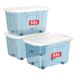 Cetomo 55L x 3 plastic opbergdozen met wielen, opbergdoos met deksel met veilige zijvergrendelingen, PP nestbare en stapelbare doorzichtige organizer voor thuis, kantoor, verhuizen, transparant blauw