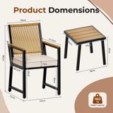 Ensemble de salon en rotin avec table et 2 fauteuils - Cadre en métal - Coussins inclus - Jaune, crème