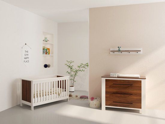 Cabino Born Lucky Dallas Babykamer 2 Delig Compleet – Baby bed 60x120 cm & Commode – Walnoot