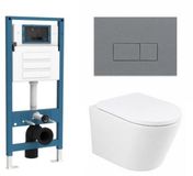 QeramiQ Dely Toiletset - inbouwreservoir Qeramiq Flush - 35mm zitting - kunststof licht grijze bedieningsplaat - rechthoekige knoppen - mat wit