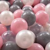 KiddyMoon Ballenbak ballen voor Kinderen Ø7 cm met 50 Stuks - Parel Grijs Transparant Poederroze