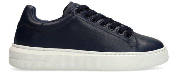 Manfield Dames Donkerblauwe Leren Sneakers - Maat 43
