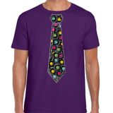 Bellatio Decorations Cadeau T-shirt voor heren - langspeelplaat stropdas - paars - muziek fan S